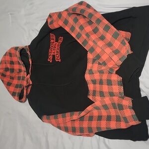 Mens L ALF Linda Goldfine Assholes Live Forever Hoodie Pullover Houndstooth Red